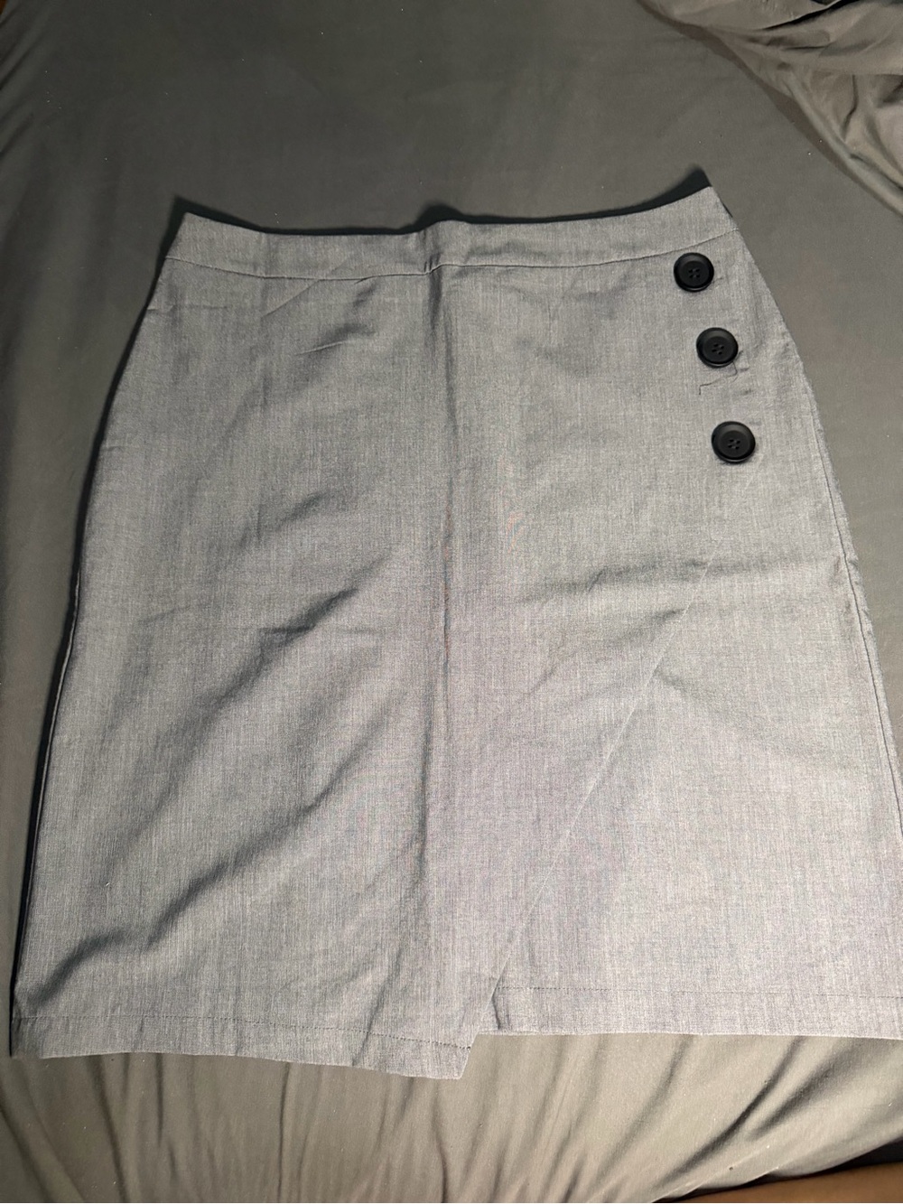 Women's Grey Pencil Skirt with Side Button Detail